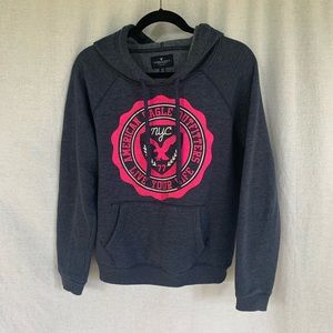 Grey American Eagle Hoodie With Pink Logo